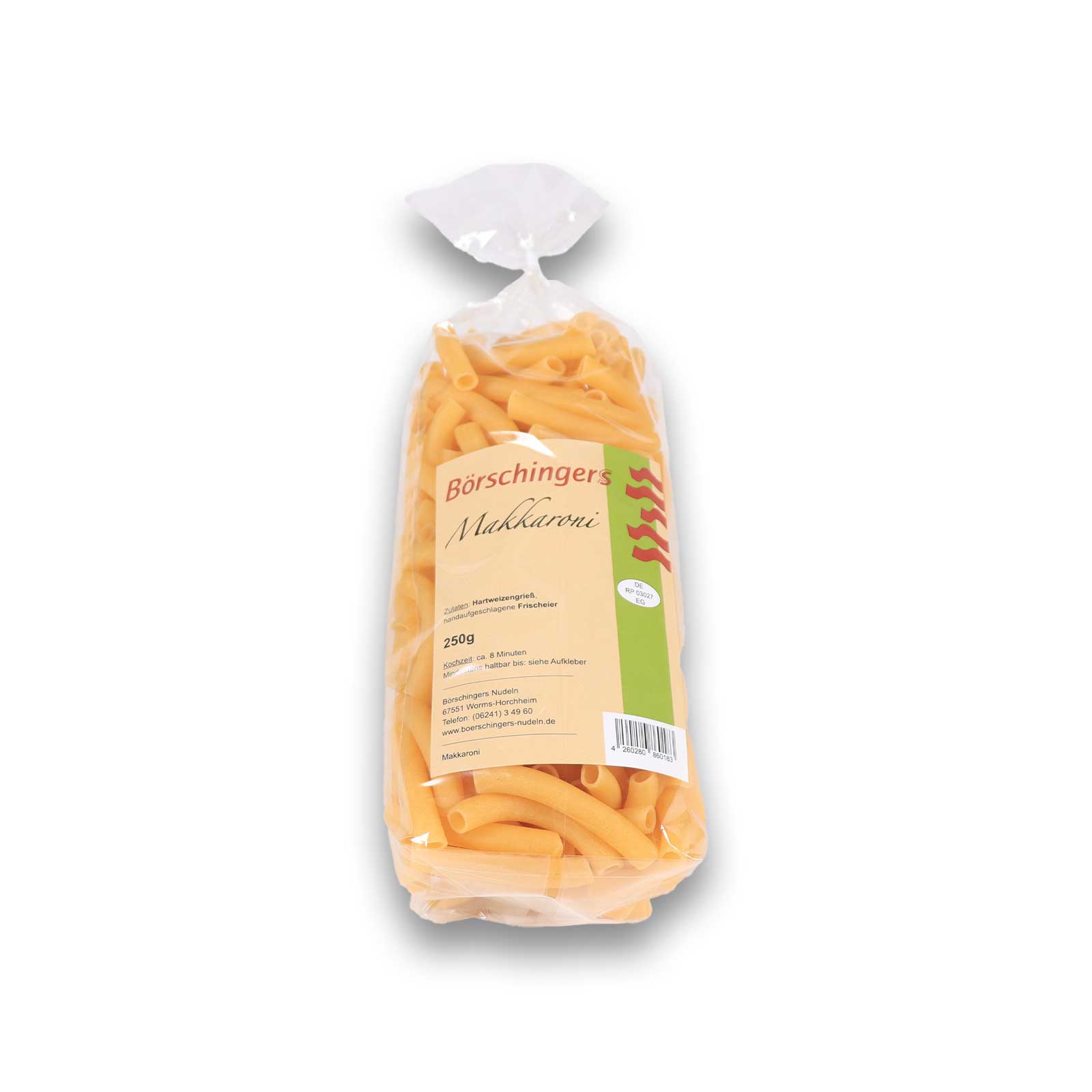 Makkaroni Ansicht mit den Inhalten des Produktes