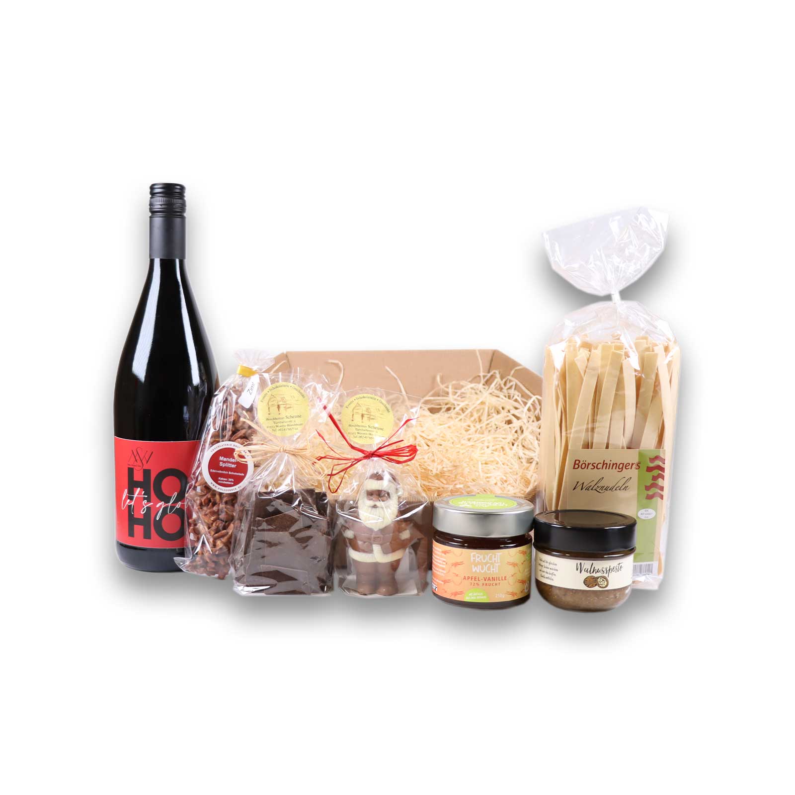 Weihnachts Korb M mit allen Produkten vor dem Korb