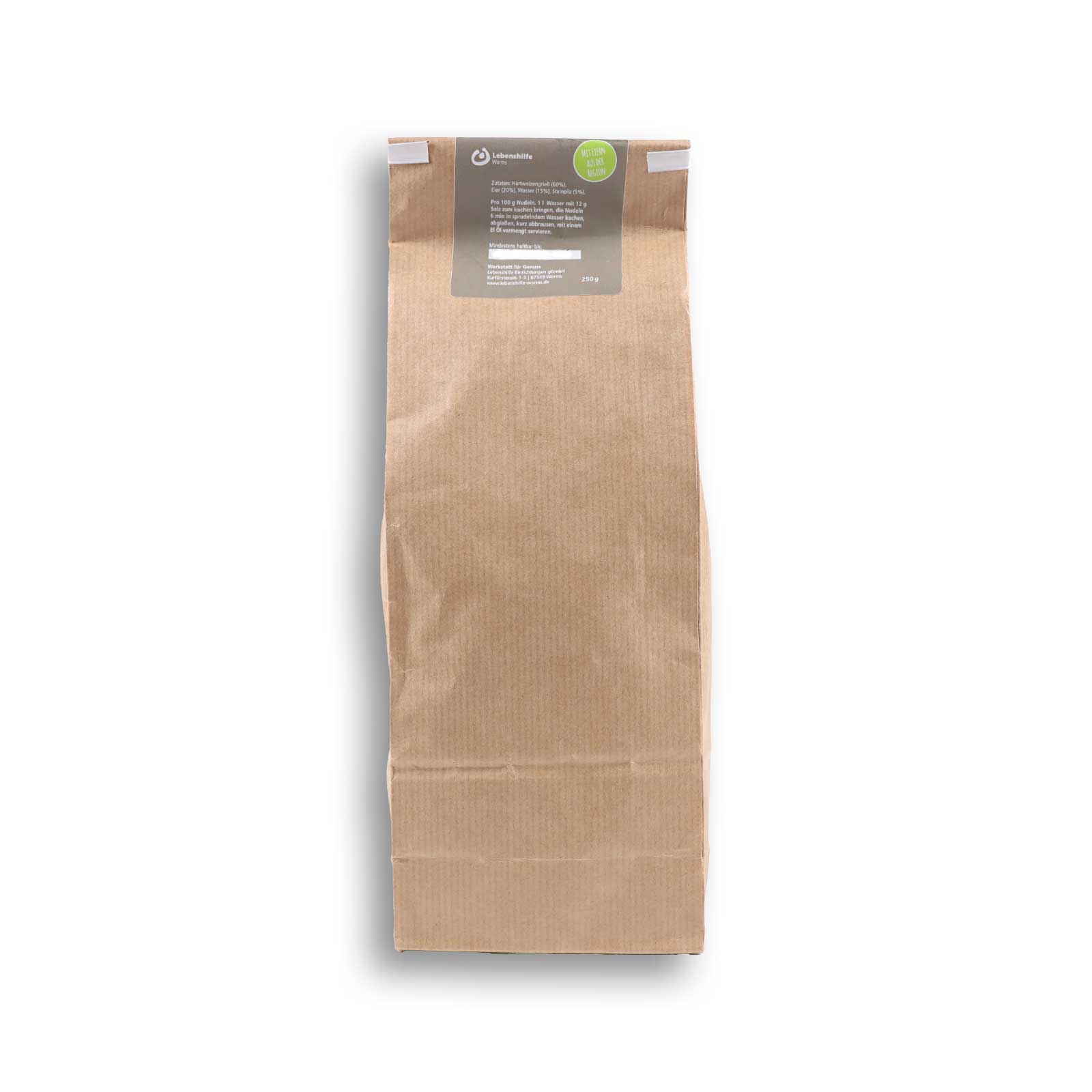 Die Bandnudeln Spinat kommen verpackt in einer qualitativ hochwertigen Papiertüte