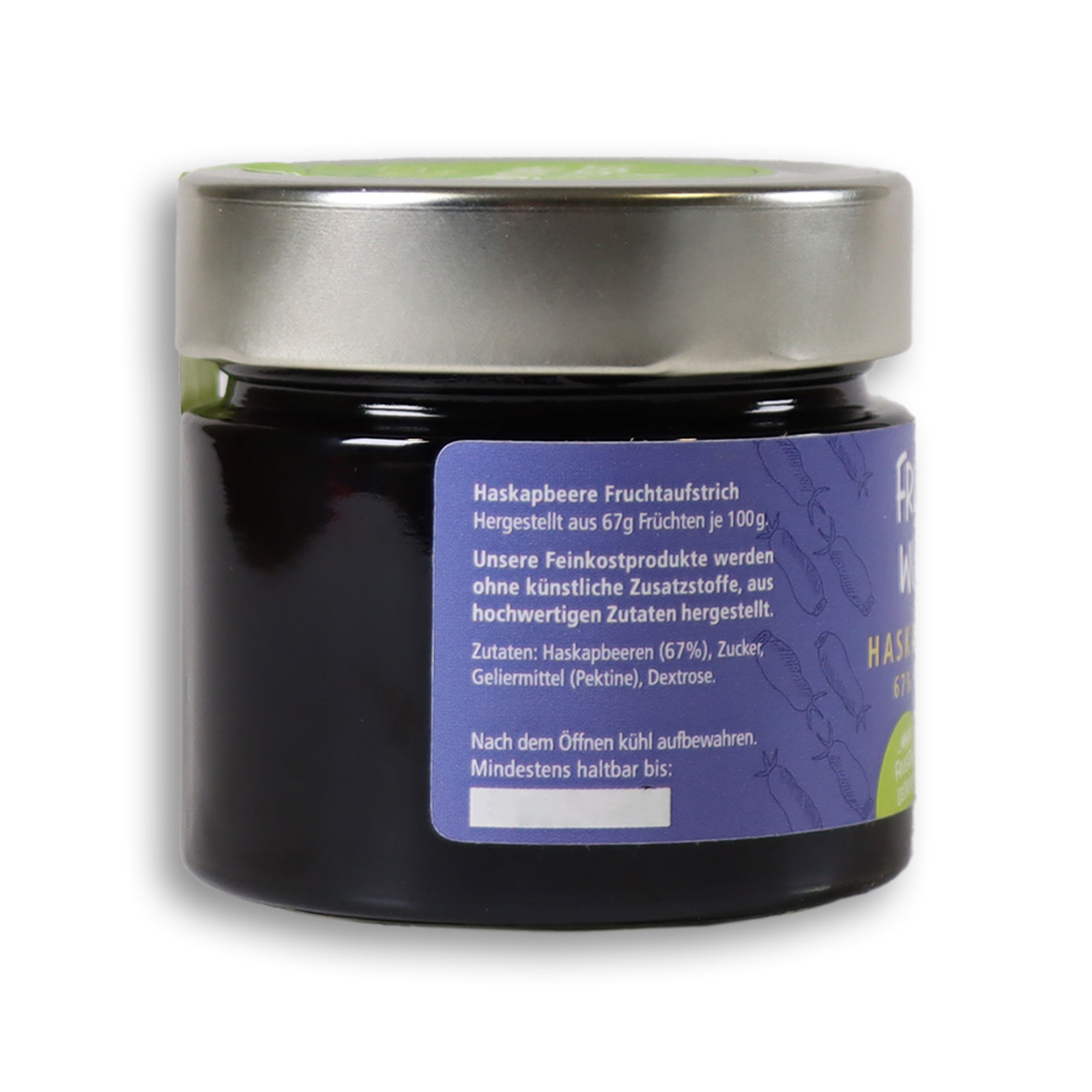 Ansicht auf den Inhalt des Haskapbeeren Fruchtaufstrich