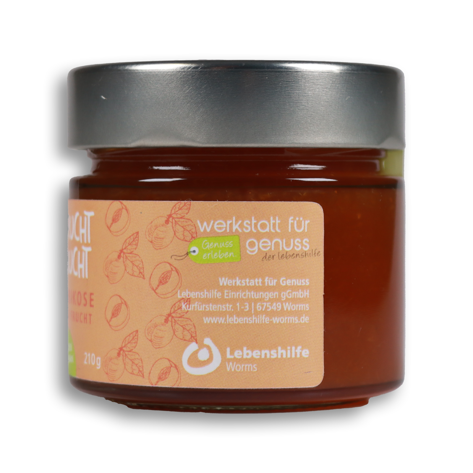 seitliche Ansicht des Fruchtwucht Aprikosen Fruchtaufstrich nach links gedreht