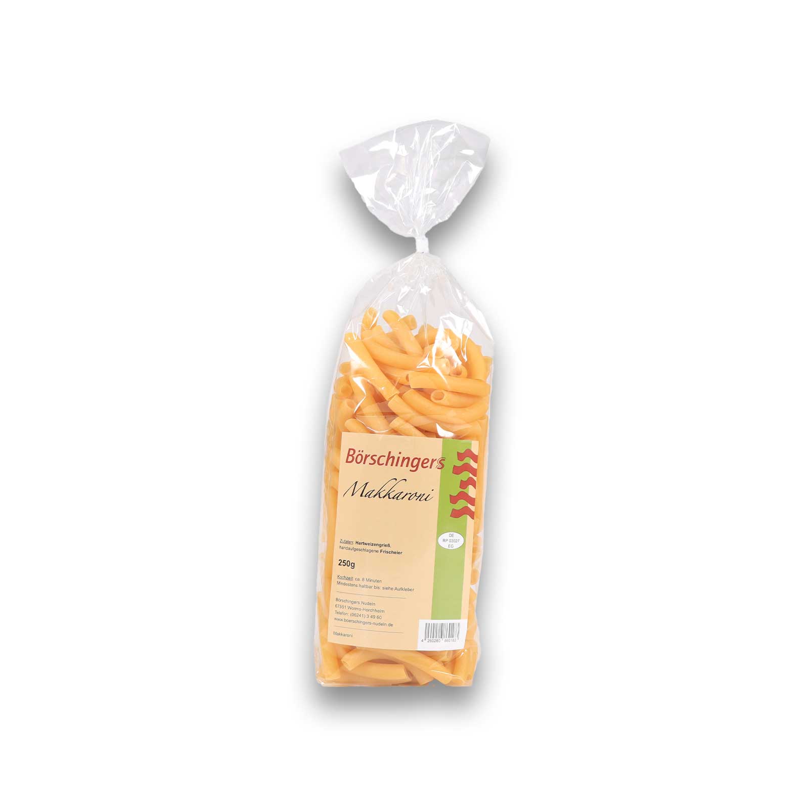 Makkaroni Ansicht mit den Inhalten des Produktes