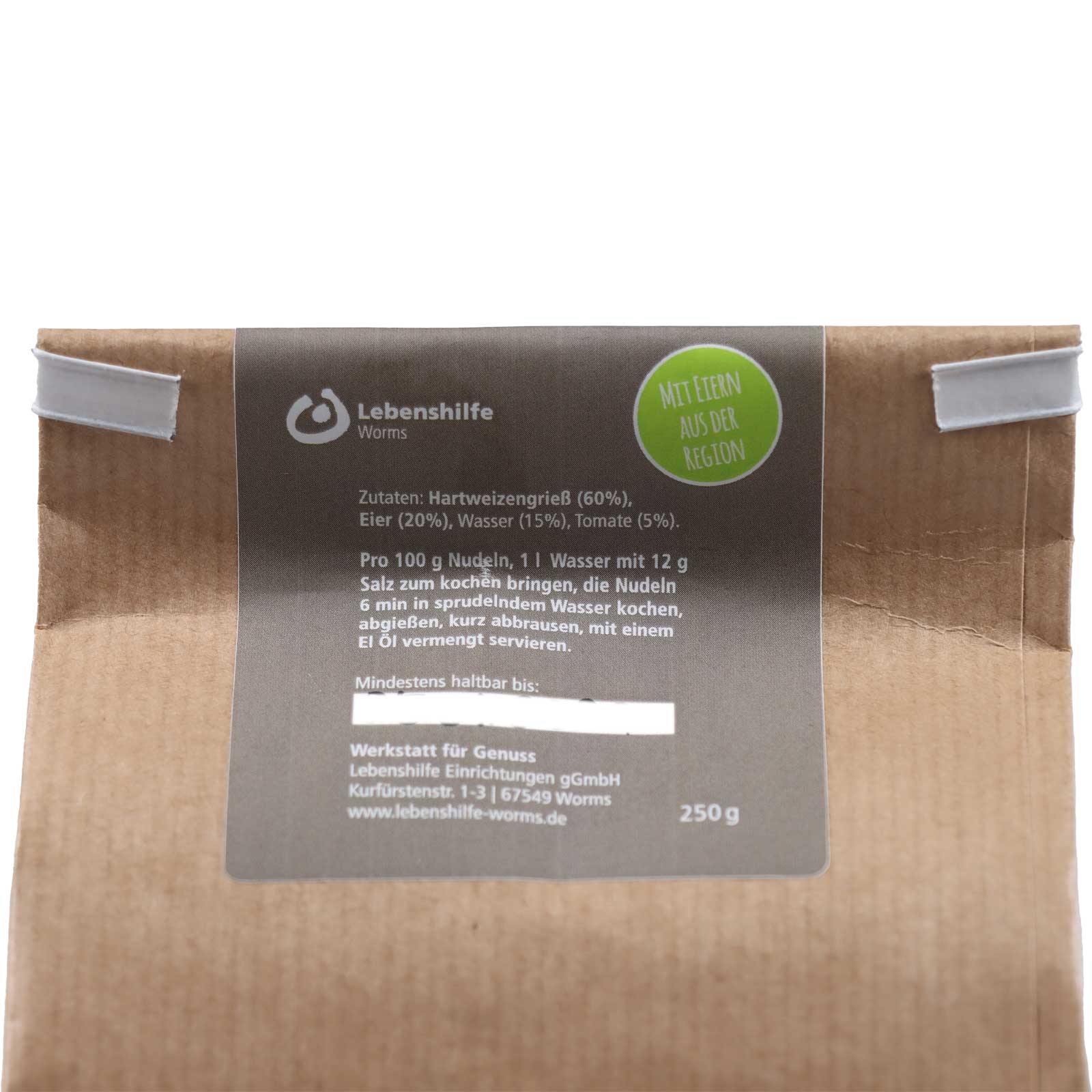 Zutatenliste der Engelslocken Tomate aus Hartweizengrieß, Eier, Wasser und Tomate