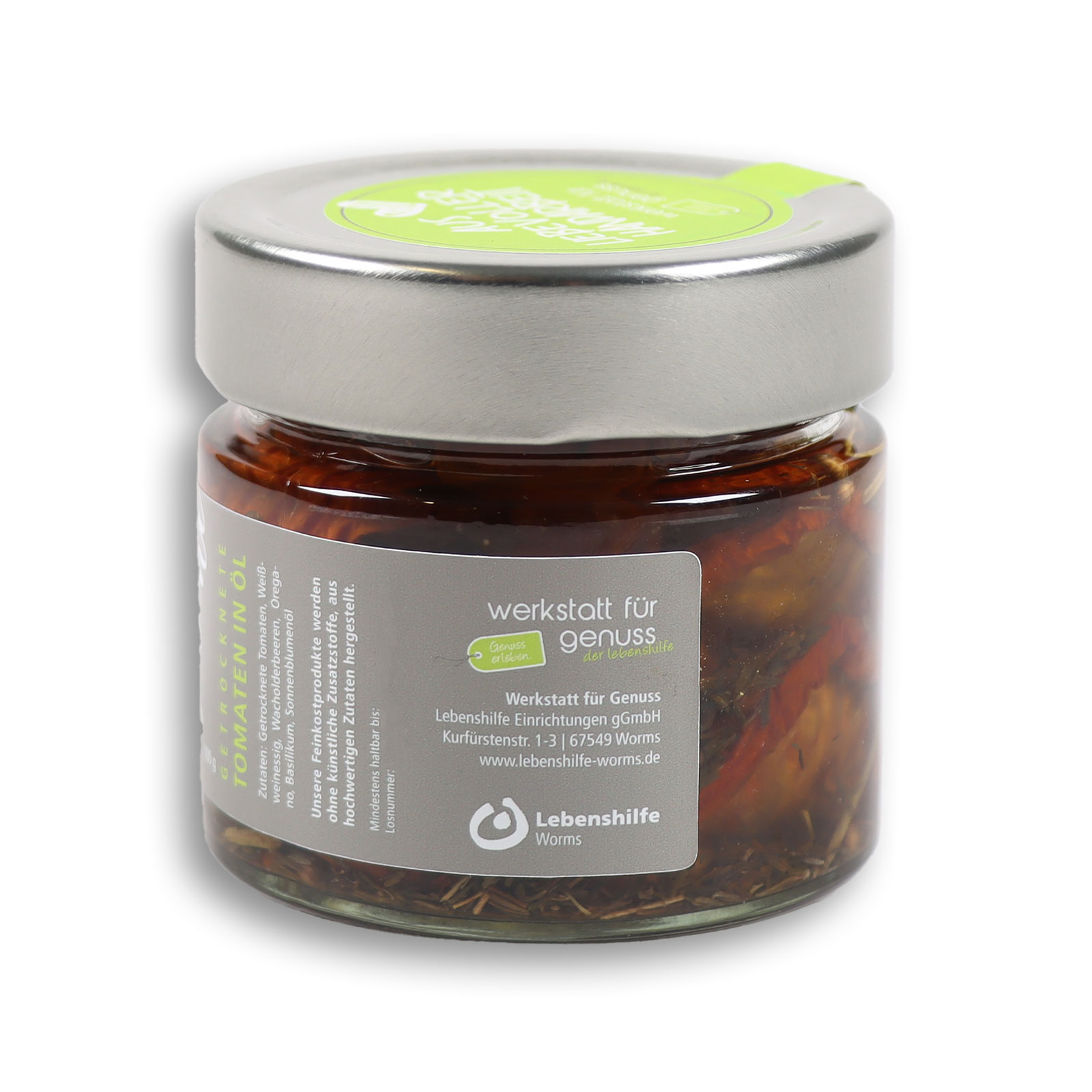 Die hintere Seite der getrockneten Tomaten mit Sicht auf den Hersteller