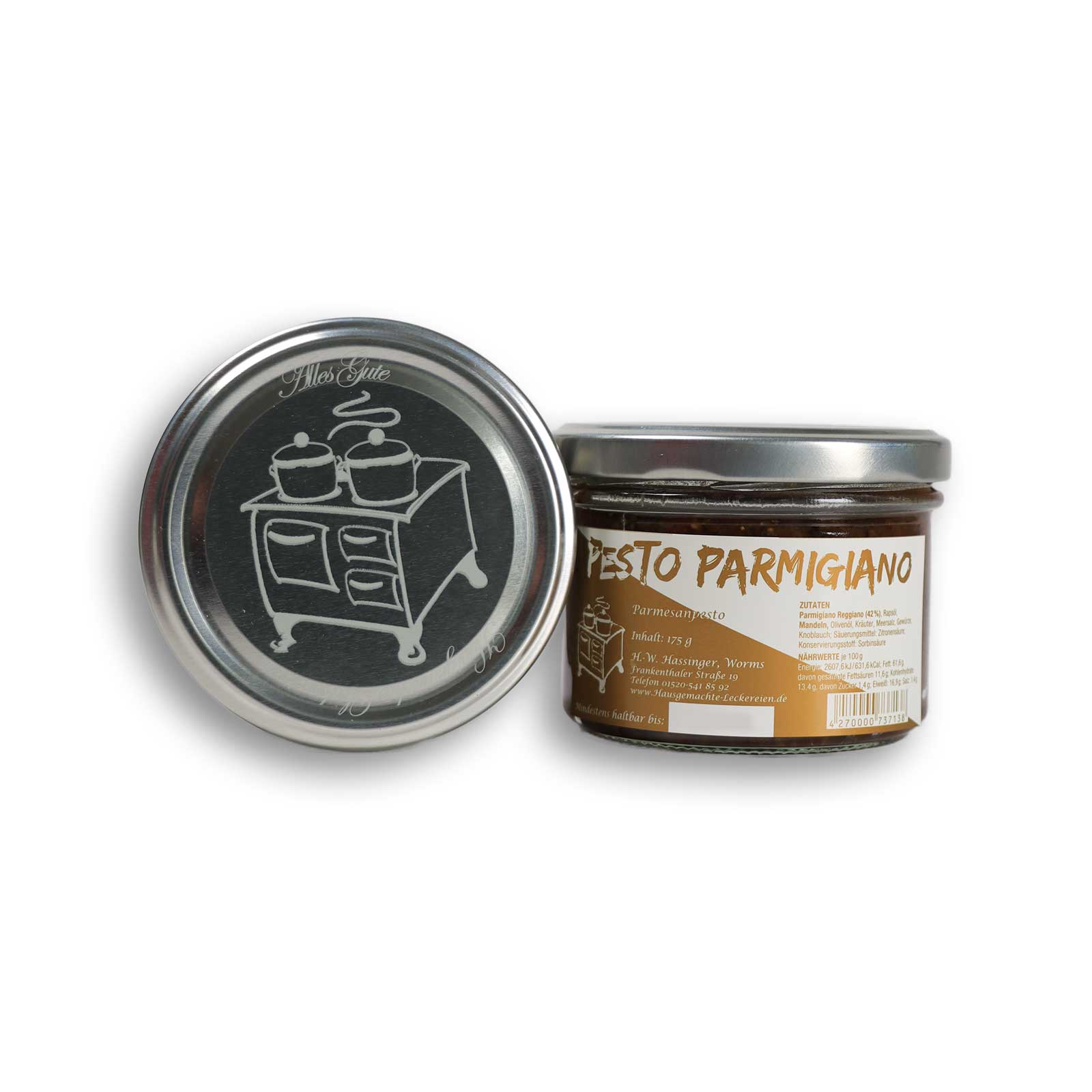 Pesto Parmigiano mit dem Deckel abgebildet