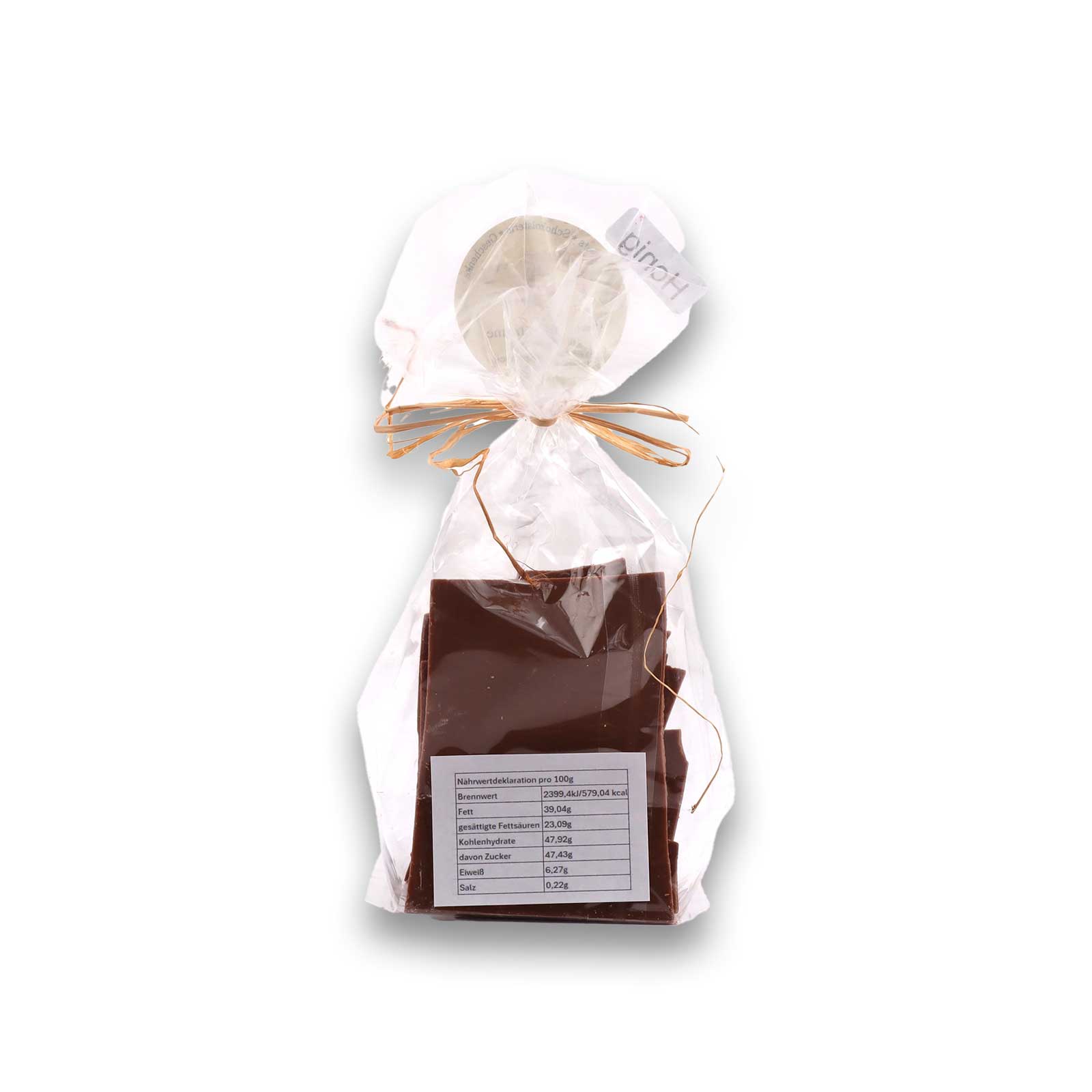 Das Knusperpäckchen mit Honig und Vollmilchschokolade aus der Horchheimer Scheune mit Sicht auf die Nährwerte