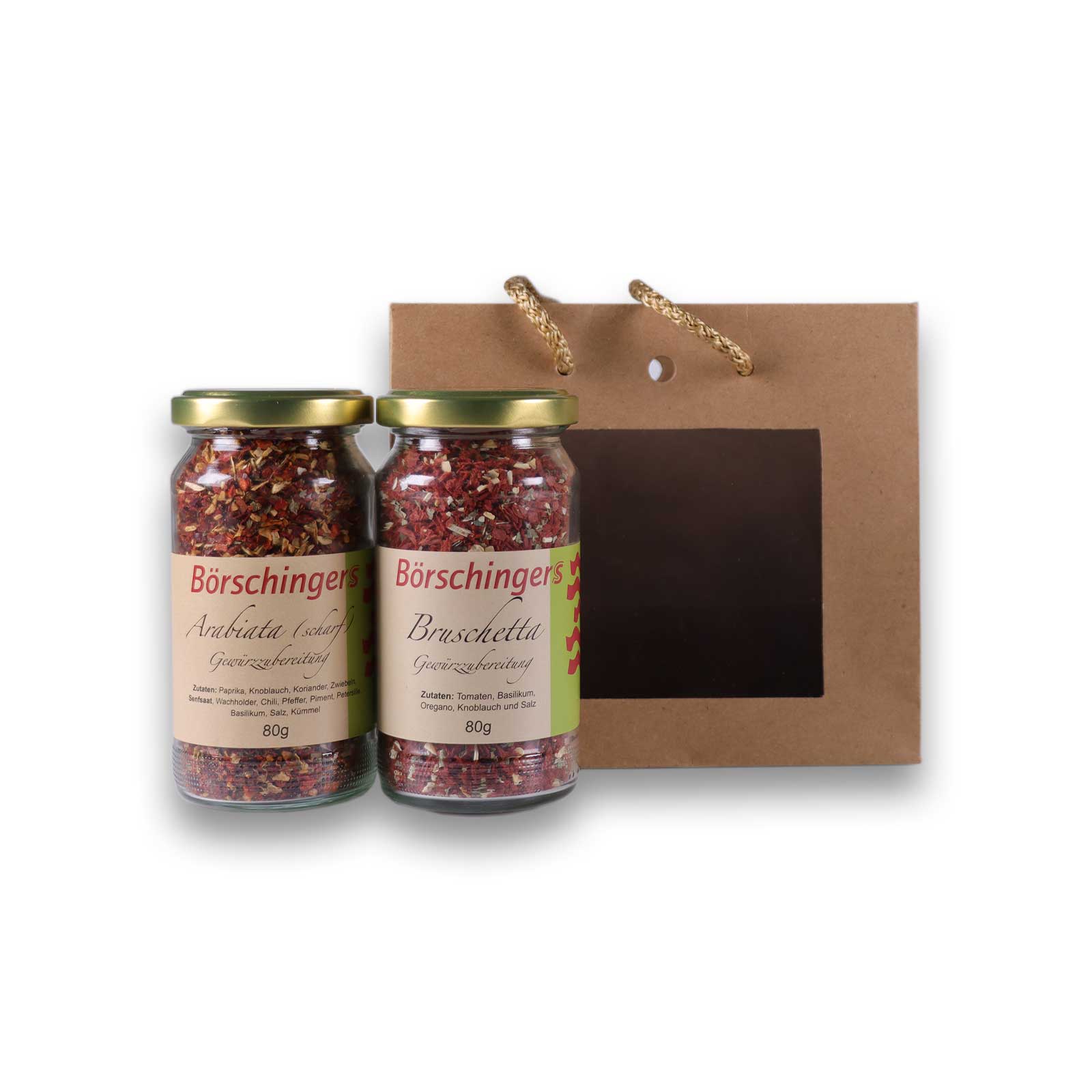 Italienisches-Würzset vor der Geschenktragetasche