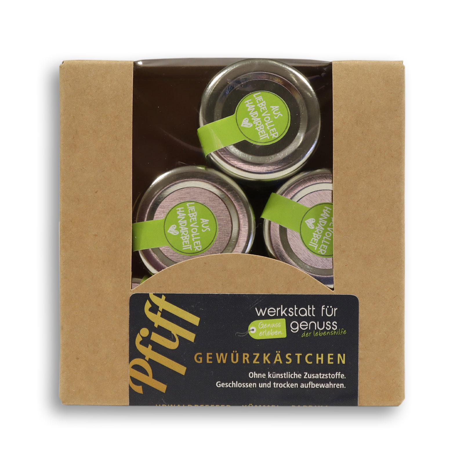 Gewürzkästchen mit vier verschiedenen Gewürzen