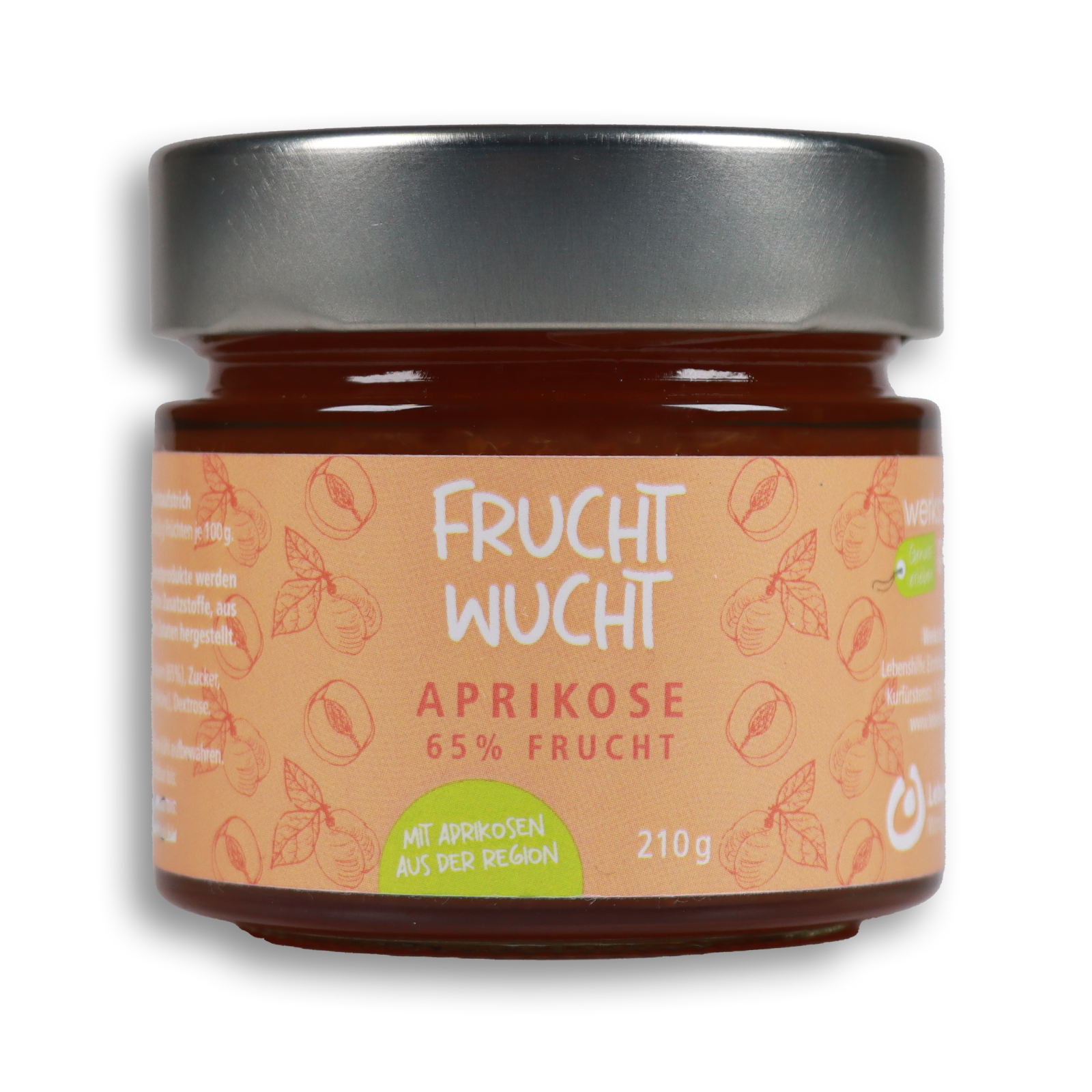 frontal Ansicht des Aprikosen Frchtwucht Fruchtaufstrich vor weißem Hintergrund