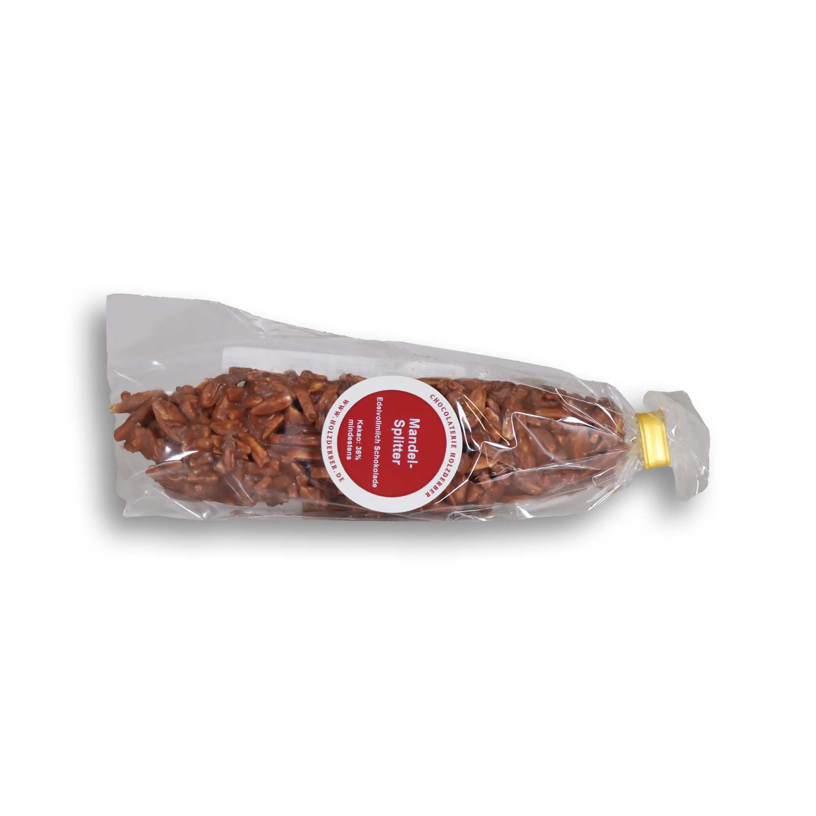 Mandelsplitter Edelvollmilch Schokolade von vorne liegend