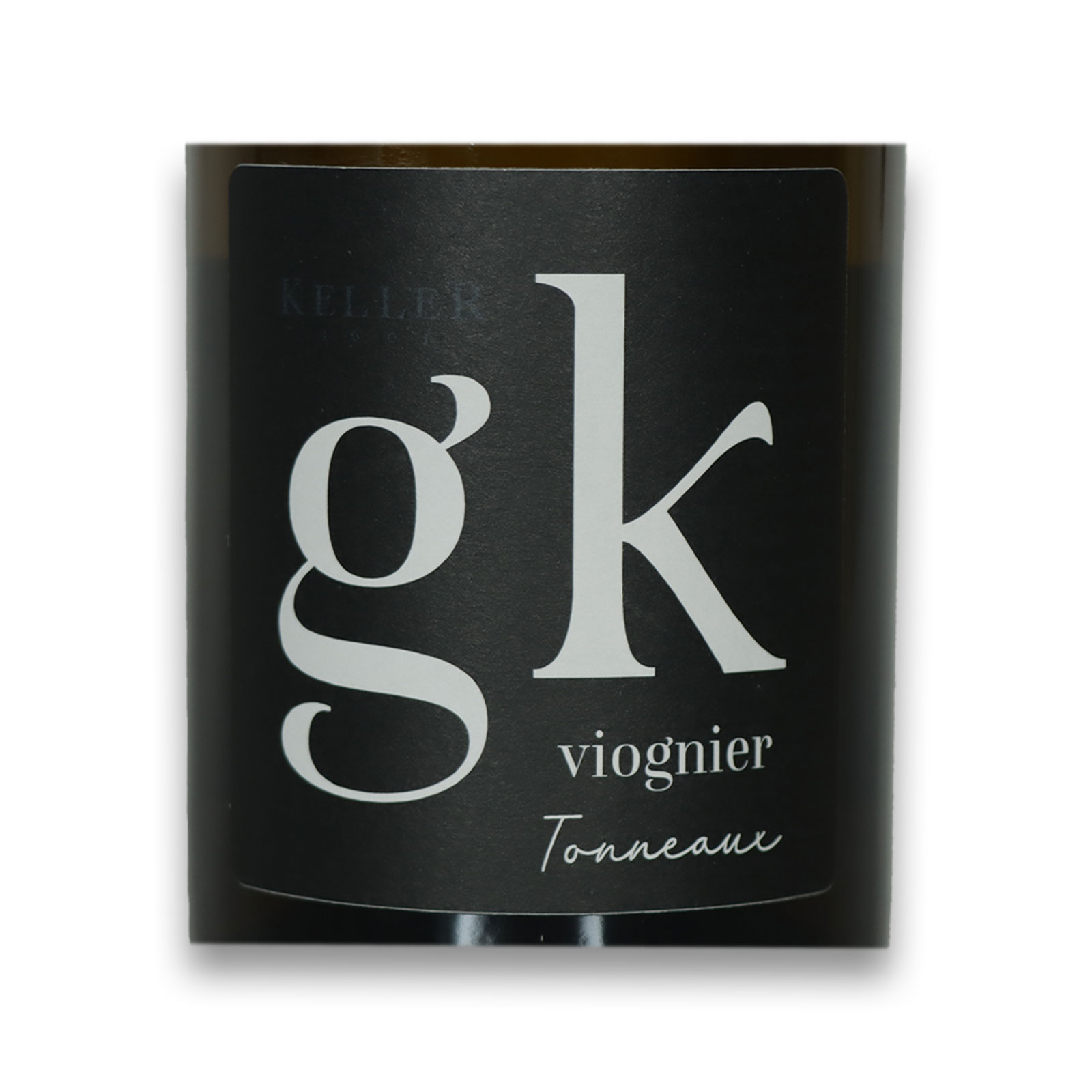 Der Viognier Tonneaux mit Ansicht auf das Etikett des Weingut Keller
