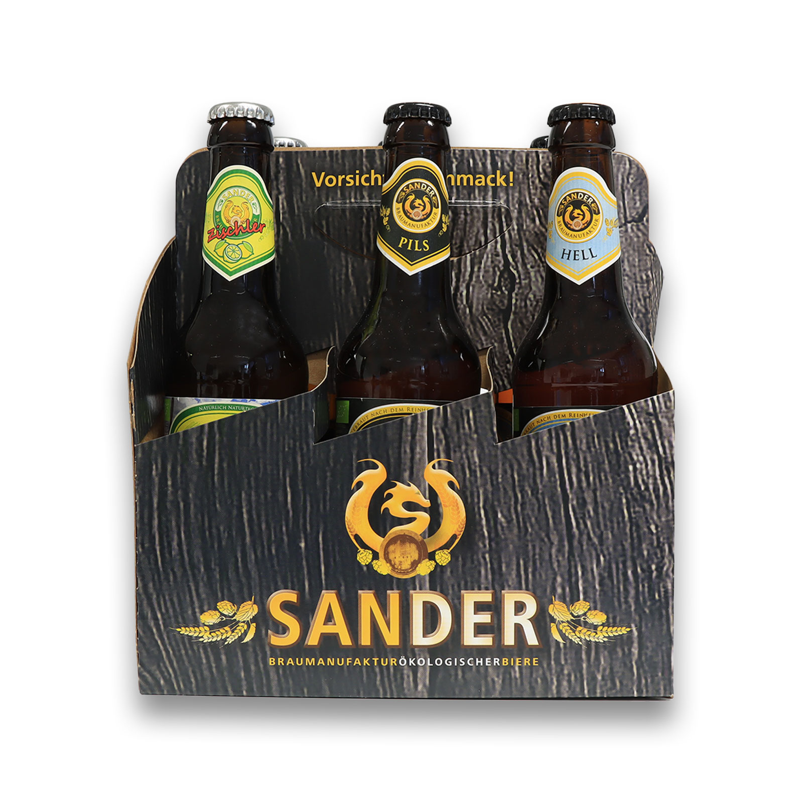 Probier Sixpack mit Bieren von der Privatbrauerei Sander.