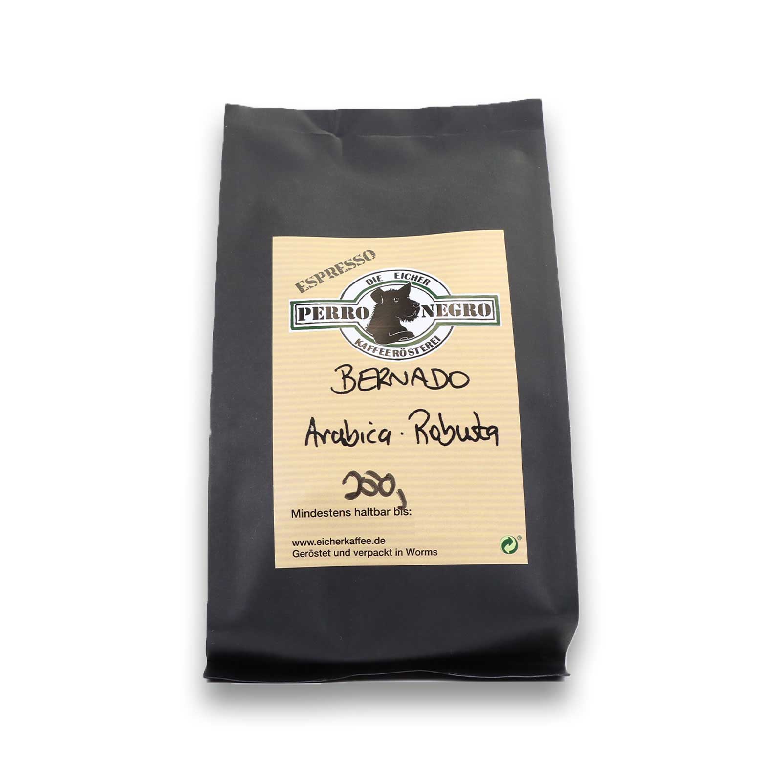 250g Bernado Arabica Robusta Kaffeebohnen der Eicher Kaffeerösterei Perro Negro.