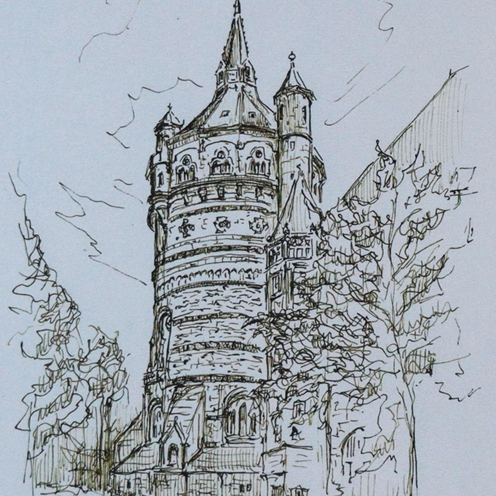 Ein detailiertes Bild des Wasserturms.