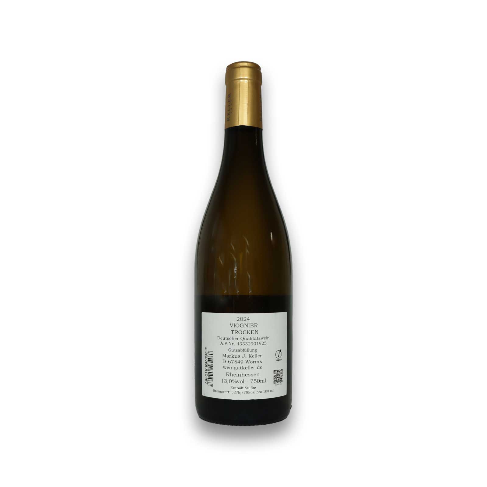 Die Rückseite des Viognier Tonneaux mit Angaben zum Inhalt