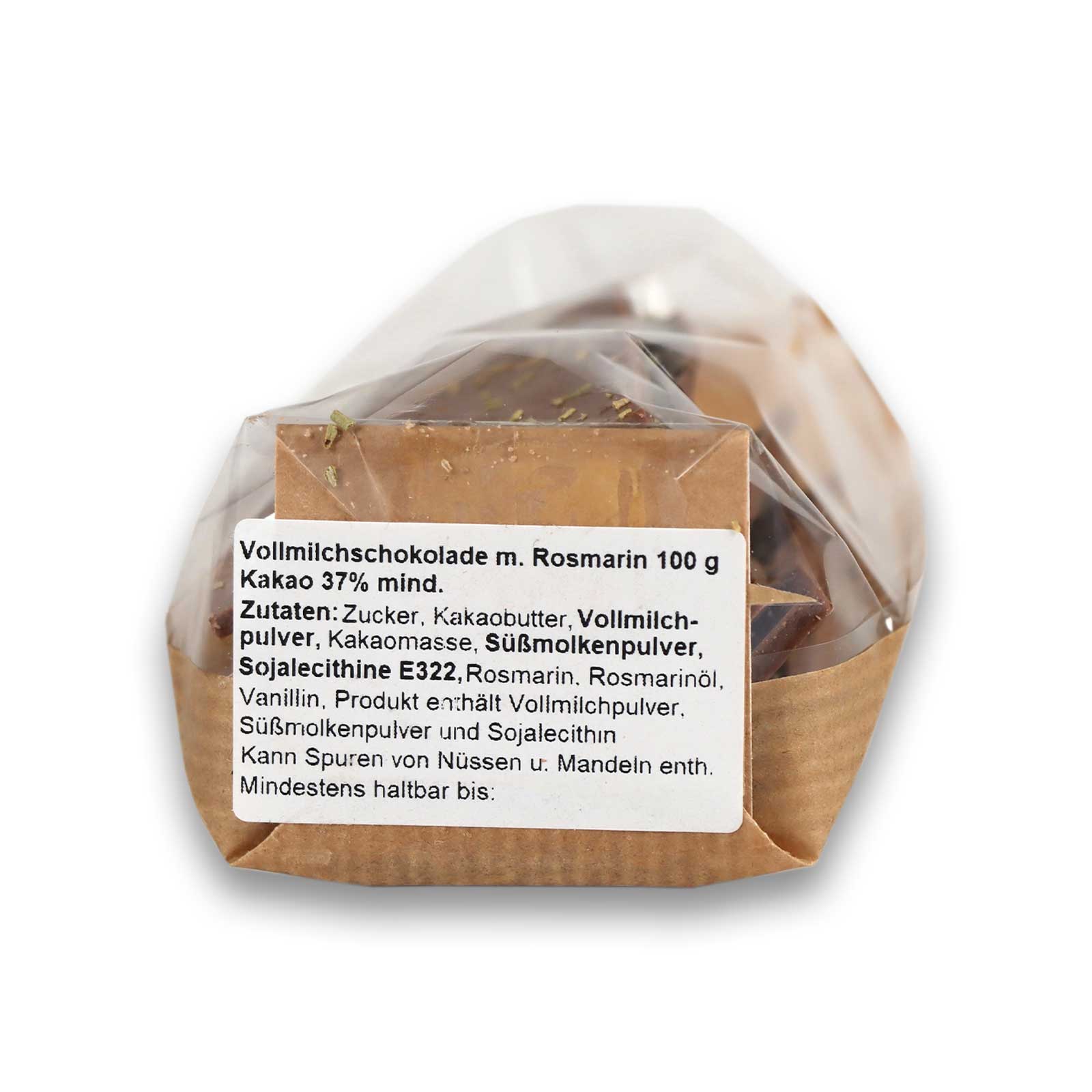 Zutatenliste der Vollmilchschokolade mit Rosmarin