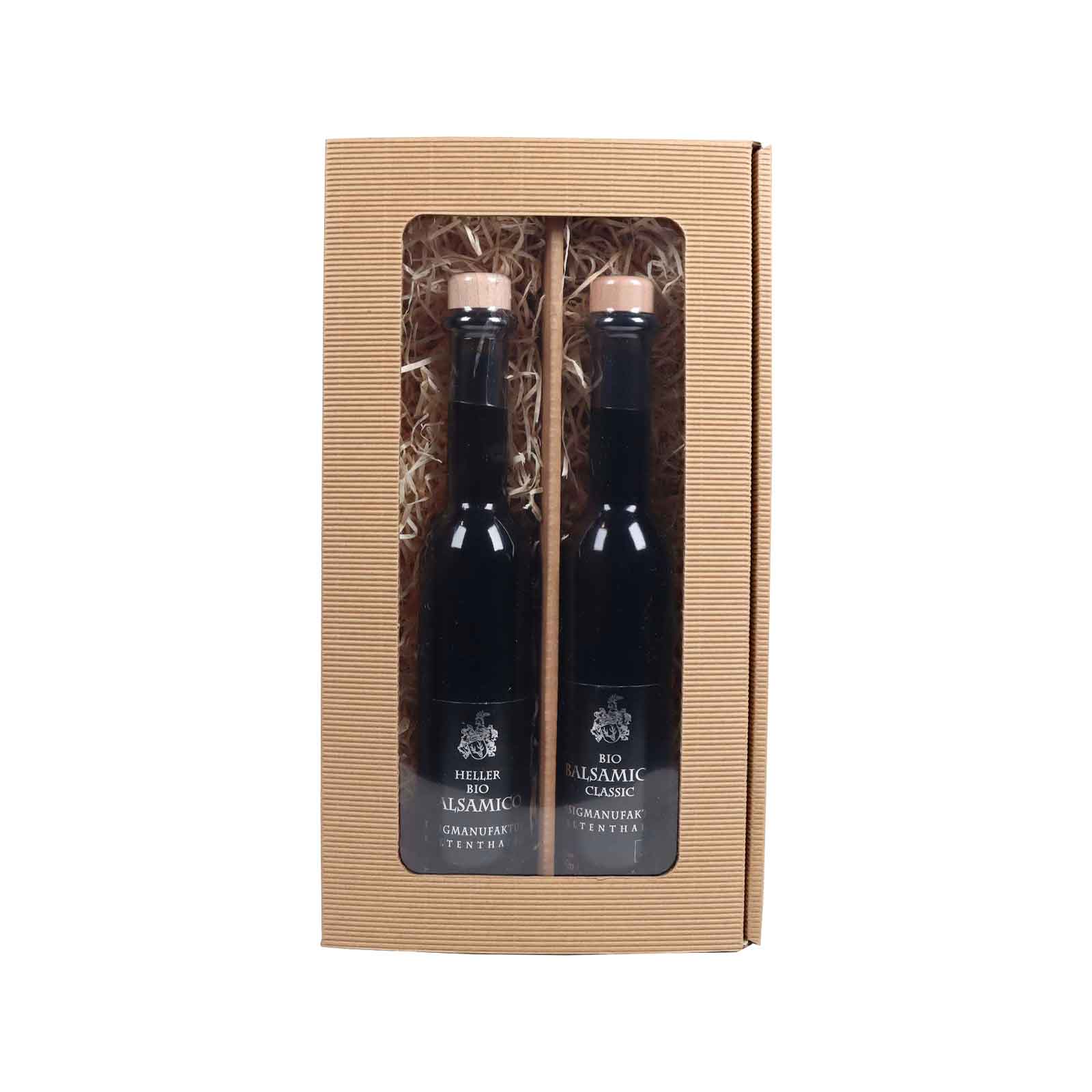 Beide Balsamicos stehen in der Geschenkbox